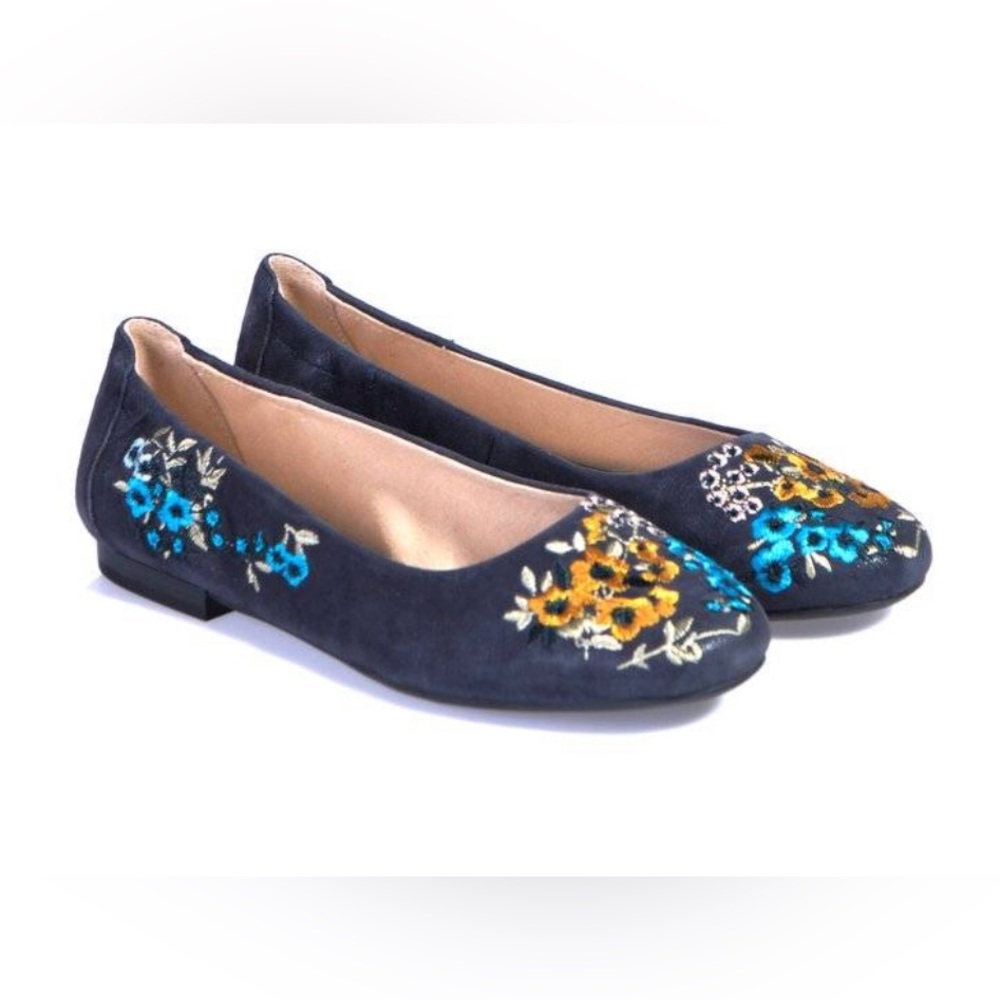 Caprice Walking On Air Embroidered Floral Navy Ballet Flats